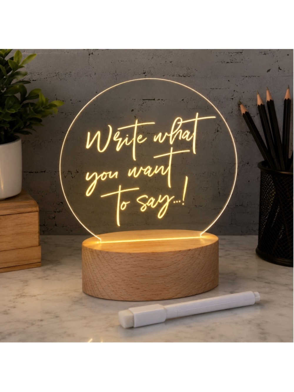 Heartfelt LED Acrylic Message Board Lamp NWT Write & Erase Desk Light